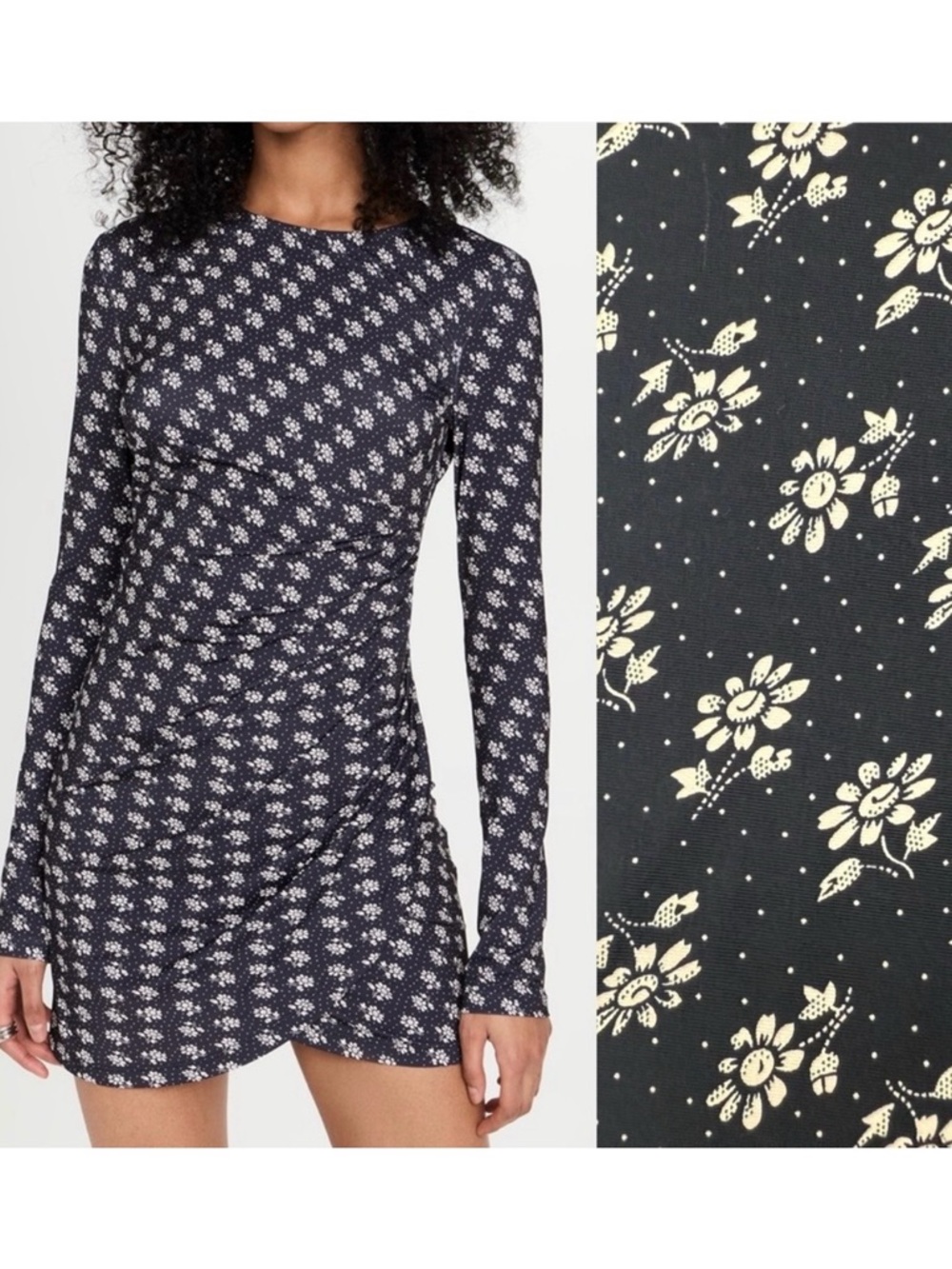 Sea New York Ada Asymmetric Dress Floral Ruched Mini Black White